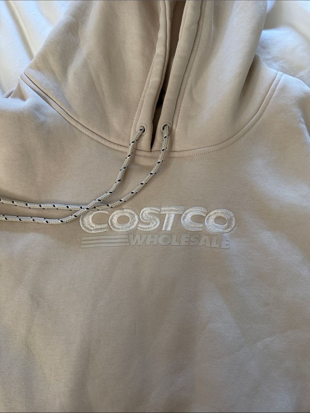 Kirkland Signature Cream Hoodie with White Embroidered Costco Logo